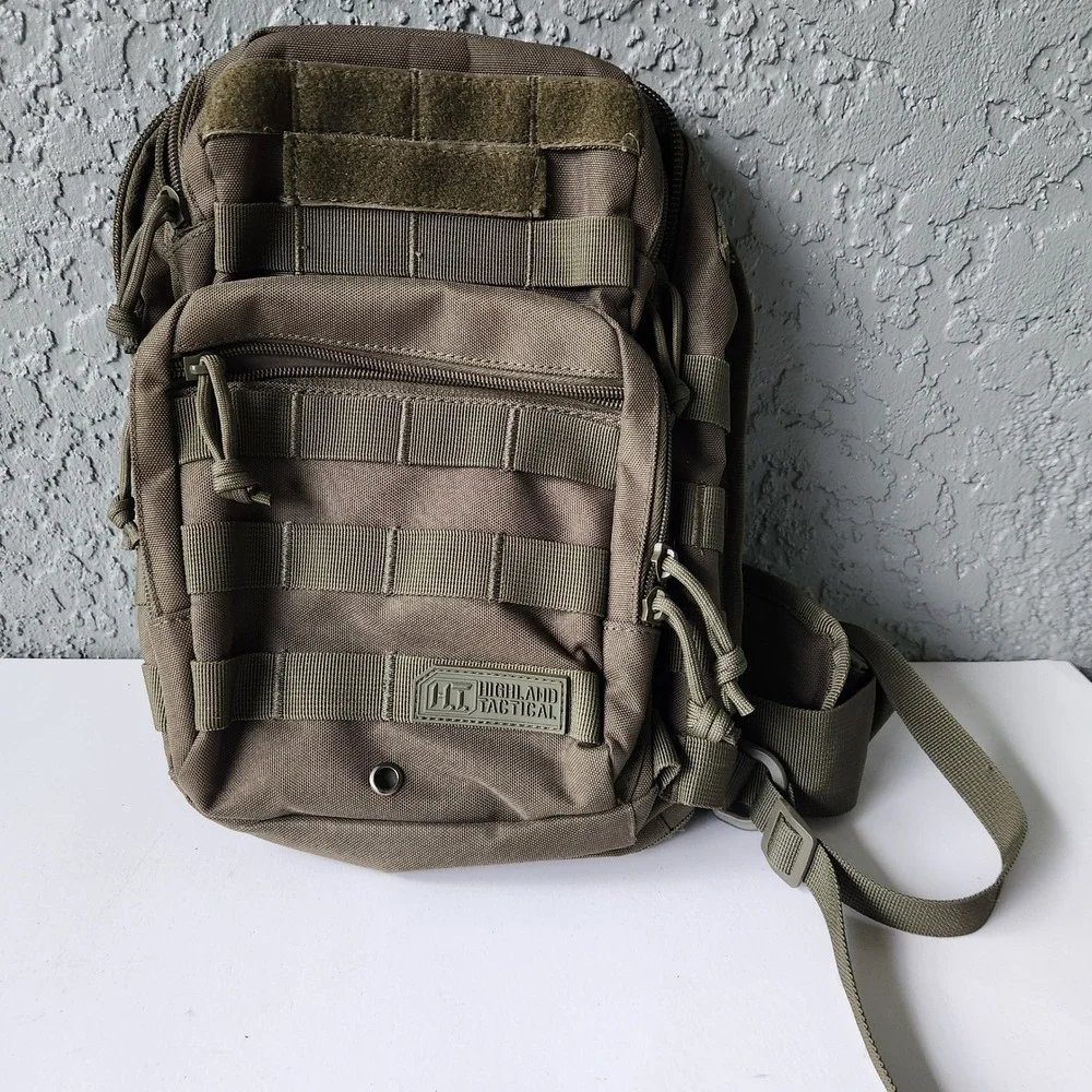 Highland Tactical Sling Bag Olive Drab Green MOLLE Shoulder Pack